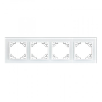 Фотография Минск Рамка 4-местная стеклянная белая EKF Basic, артикул ERM-G-404-10