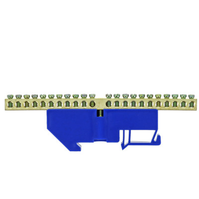 Фотография Шина 0 N (6х9мм) 22 отверстия латунь синий изолятор на DIN-рейку EKF PROxima, артикул sn0-63-22-d