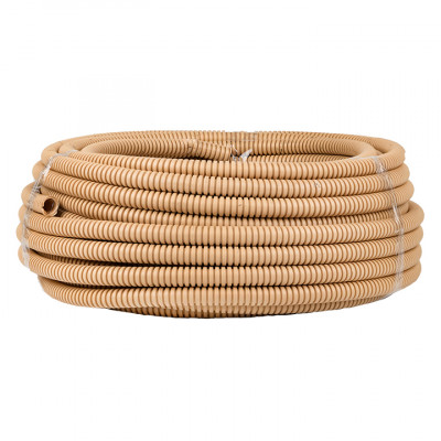 Фотография Труба гофрированная ПВХ с протяжкой d16 мм (25 м) светлое дерево EKF-Plast, артикул tg-z-16w