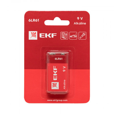 Фотография Алкалиновая батарейка типа 9V(6LR61) блистер 1шт. EKF, артикул 9V-BL1