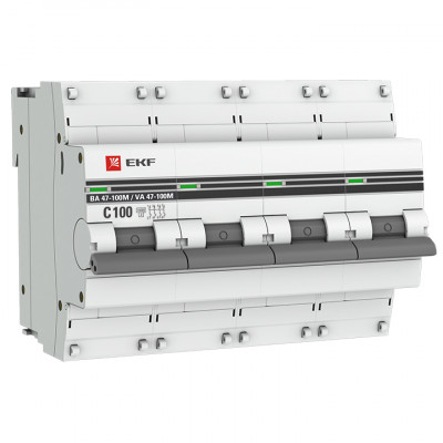 Фотография Автоматический выключатель 4P  100А (C) 10kA ВА 47-100M без теплового расцепителя EKF PROxima, артикул mcb47100m-4-100C-pro