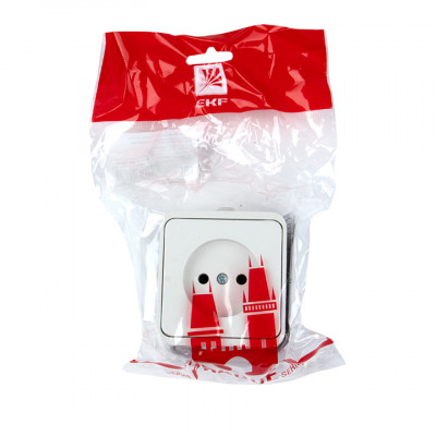 Фотография Прага Розетка 1-местная 10А без заземления IP44 белая EKF, артикул EKR10-022-10-44