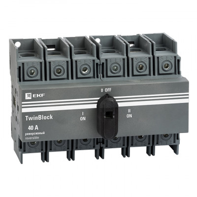 Фотография Рубильник   40A 3P реверсивный c рукояткой для прямой установки TwinBlock EKF, артикул tb-s-40-3p-rev