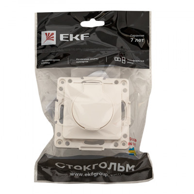 Фотография Стокгольм Механизм Розетки 1-местной с/з 16А белый с крышкой и защ. штор. IP44 EKF PROxima, артикул EYR16-028-10-44