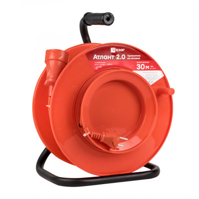 Фотография Удлинитель на катушке Атлант 2.0 1 гнездо 30м без заземления  ПВС 2*1 10А/2,2кВт PROxima, артикул UKA02-10-210-1-30