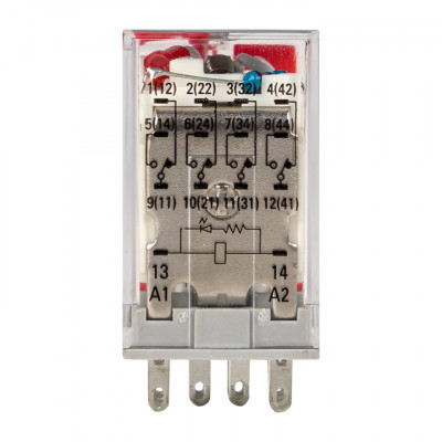 Фотография Реле промежуточное с кнопкой и мех. Индикацией RPAt 22/4 5A 230В AC EKF AVERES, артикул rpat-22-4-230AC