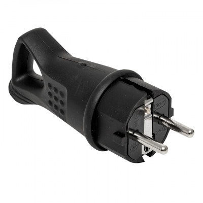 Фотография Вилка угловая каучуковая с кольцом 230В 2P+PE 16A IP44 EKF, артикул RPS-017-16-230-44