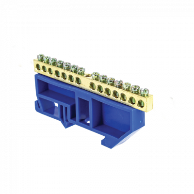 Фотография Шина 0 N (6х9мм) 14 отверстий латунь синий изолятор на DIN-рейку EKF PROxima, артикул sn0-63-14-d