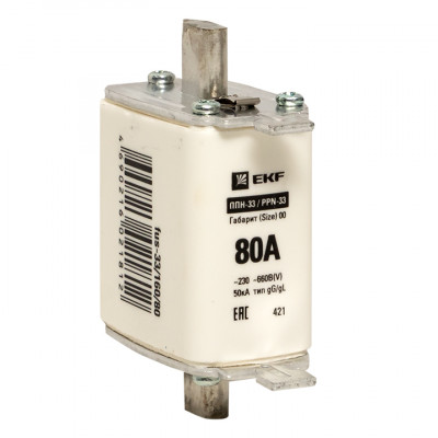 Фотография Плавкая вставка ППН-33 160/ 80А габарит 00 EKF PROxima, артикул fus-33/160/80