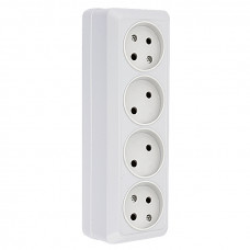 Рим Розетка 4-местная 10А без заземления  белая EKF