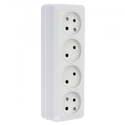 Фотография Рим Розетка 4-местная 10А без заземления  белая EKF, артикул ENR10-302-10