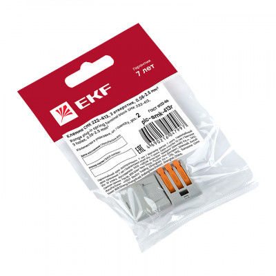 Фотография Строительно-монтажная клемма СМК 222-413 с рычагом 3 отверстия 0,08-2,5мм2 (2шт.) EKF PROxima, артикул plc-smk-413r