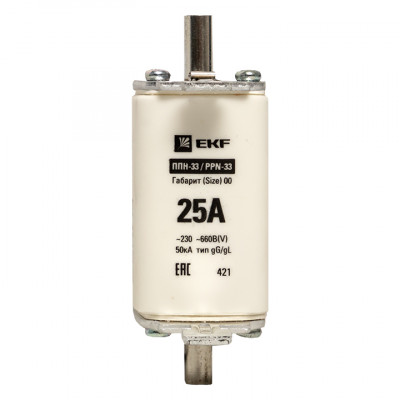 Фотография Плавкая вставка ППН-33 160/ 25А габарит 00 EKF PROxima, артикул fus-33/160/25