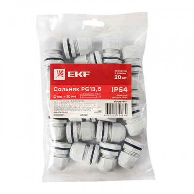 Фотография Сальник PG13,5 IP54 (20 шт) d отв. 20 мм / d провод. 6-12 мм EKF PROxima, артикул plc-pg-13.5-r