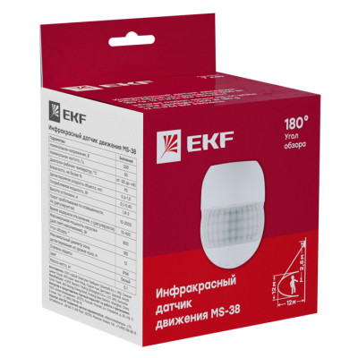 Фотография ИК датчик движения наст. 800Вт 180 град до 12м IP44 MS-38 EKF PROxima, артикул dd-ms-38