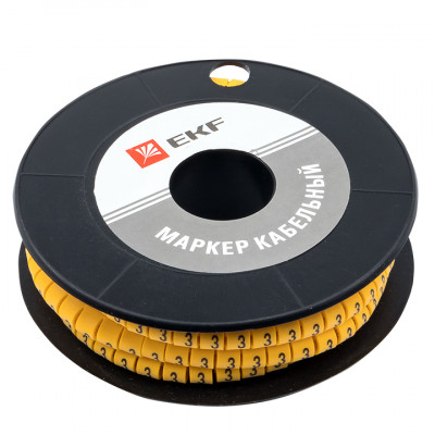 Фотография Маркер кабельный 4,0 мм2 3 (500 шт.) (ЕС-2) EKF PROxima, артикул plc-KM-4-3