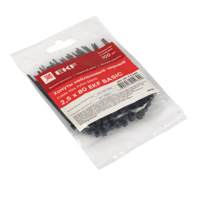 Фотография Хомут нейлоновый черный (2,5х80) (100шт.) EKF Basic, артикул plc-cb-2.5x80