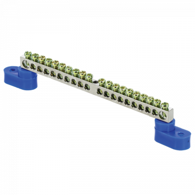 Фотография Шина 0 N (6x9мм) 20 отв. цинк 2 синих угловых изолятора EKF PROxima, артикул sn1-63-20-2