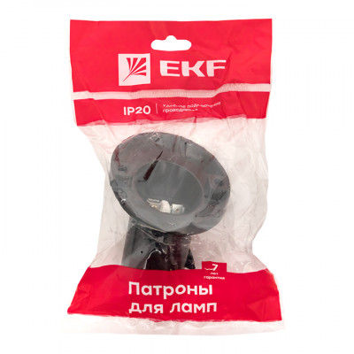 Фотография Патрон карболитовый наст. Е27 черн. наклонный индивидуальный пакет EKF, артикул LHC-E27-wi-p