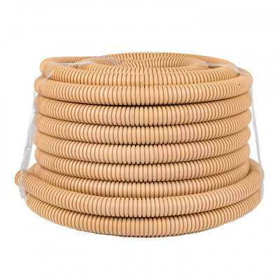 Фотография Труба гофрированная ПВХ с протяжкой d25 мм (25 м) светлое дерево EKF-Plast, артикул tg-z-25w