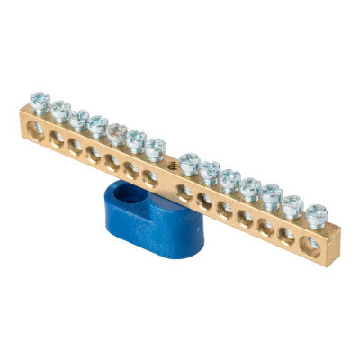 Фотография Шина 0 N (6х9мм) 14 отверстий латунь синий угловой изолятор EKF PROxima, артикул sn0-63-14-1
