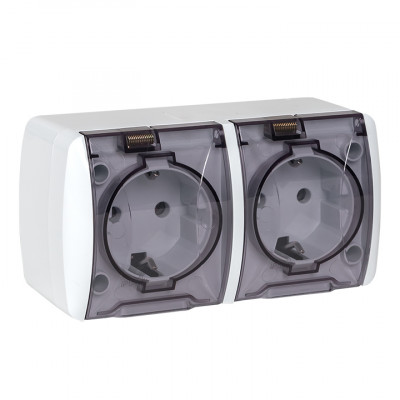 Фотография Владивосток Розетка 2-местная 16А с заземлением с прозрачной крышкой IP54  EKF, артикул EQR16-129-30-54-T