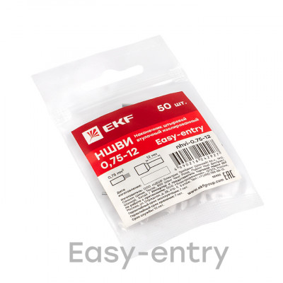 Фотография Наконечник штыревой втулочный  НШвИ 0,75-12 (50шт.) EKF, артикул nhvi-0.75-12