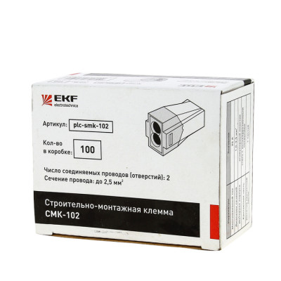 Фотография Строительно-монтажная клемма СМК 773-102 2 отверстия 1,0-2,5мм2 (100шт.) EKF PROxima, артикул plc-smk-102
