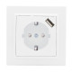 Фотография Розетка 1-местная СП с/з Минск 16А белая с защ. штор. с USB 1А EKF, артикул ERR16-028-100-USB