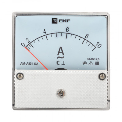 Фотография Амперметр AMA-801 аналоговый на панель (80х80) круглый вырез 10А прямое подключение EKF, артикул ama-801-10