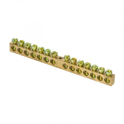 Фотография Шина PEN ноль-земля (6х9мм) 14 отверстий латунь крепеж по центру розничный стикер EKF PROxima, артикул sn0-63-14-r