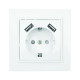 Фотография Минск Розетка 1-местная СП с/з 16А белая с защ. штор. с 2 USB 2,1А EKF, артикул ERR16-028-100-2USB