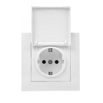Фотография Валенсия розетка 1-местная с/з 16А белая с крышкой и защ. штор. IP44 EKF PROxima, артикул EWV10-124-10