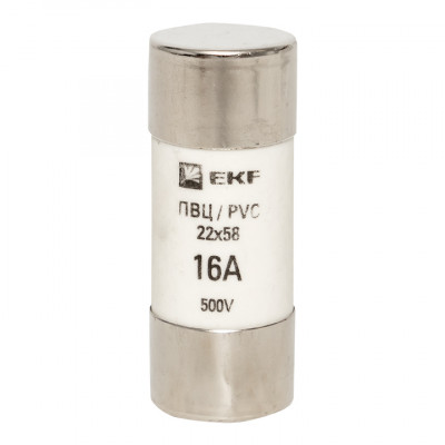 Фотография Плавкая вставка цилиндрическая ПВЦ (22х58)  16А EKF PROxima, артикул pvc-22x58-16