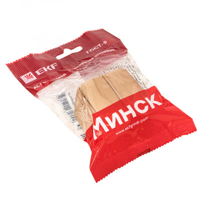 Фотография Выключатель 2-клавишный ОП Минск 10А светлое дерево EKF, артикул EGV10-023-30