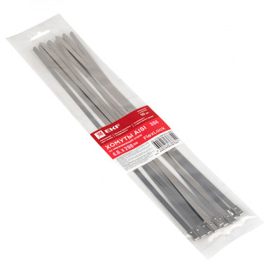 Фотография Хомут AISI 304 из нержавеющей стали, 4.6x290 (10 шт.) FlexLock PROxima, артикул plc-fl-tss-304-4.6x290-r