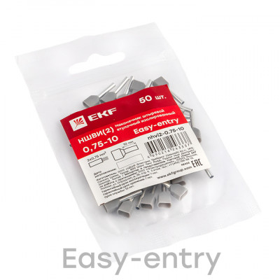 Фотография Наконечник штыревой втулочный  НШвИ(2) 0,75-10 (50шт.) EKF, артикул nhvi2-0.75-10
