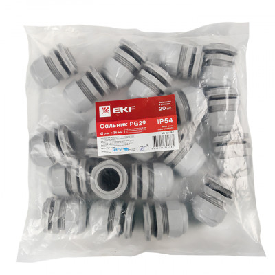 Фотография Сальник PG29 IP54 (20 шт) d отв. 36 мм / d провод. 18-25 мм EKF PROxima, артикул plc-pg-29-r