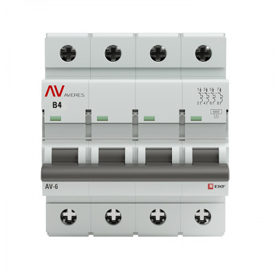 Фотография Выключатель автоматический AV-6 4P  4A (B) 6kA EKF AVERES, артикул mcb6-4-04B-av