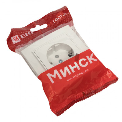 Фотография Розетка 1-местная СП с/з Минск 16А белая с защ. штор. с USB 1А EKF, артикул ERR16-028-100-USB