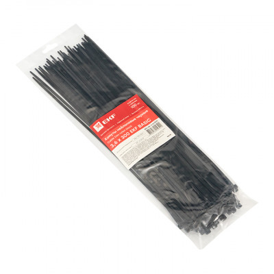 Фотография Хомут нейлоновый черный (3,6х300) (100шт.) EKF Basic, артикул plc-cb-3.6x300