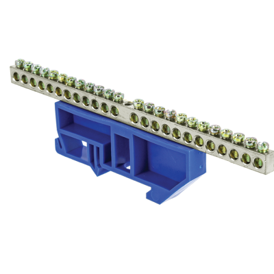 Фотография Шина 0 N (6x9мм) 24 отв. цинк синий изолятор на DIN-рейку EKF PROxima, артикул sn1-63-24-d