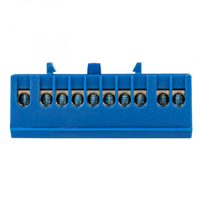 Фотография Шина 0 N (6х9мм) 10 отверстий латунь синий изолированный корпус на DIN-рейку EKF PROxima, артикул sn0-63-10-ib