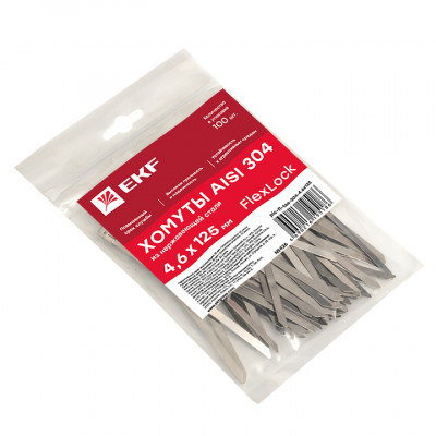 Фотография Хомут AISI 304 из нержавеющей стали, 4.6x125 (100 шт.) FlexLock PROxima, артикул plc-fl-tss-304-4.6x125