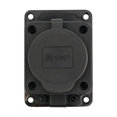 Фотография Роз. (колодка) одномест. с защит. крышкой каучуковая 230В 2P+PE 16A IP44 EKF, артикул RPS-014-16-230-44