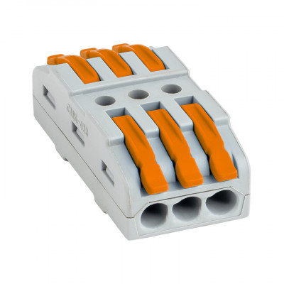 Фотография Строительно-монтажная клемма СМК 222-423 проходная 3 полюса 0,08-4мм2 (25шт.) EKF PROxima, артикул plc-smk-423
