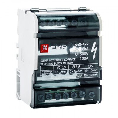 Фотография Шина нулевая в корпусе (4х7) EKF PROxima, артикул sn0-4x7