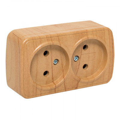 Фотография Розетка 2-местная ОП Минск 10А без заземления светлое дерево EKF, артикул EGR10-102-30