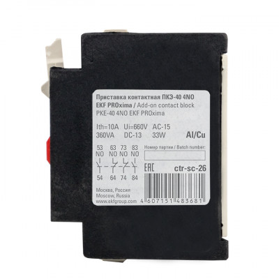 Фотография Приставка контактная ПКЭ-40 4NO EKF PROxima, артикул ctr-sc-26