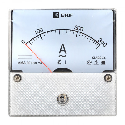 Фотография Амперметр AMA-801 аналоговый на панель (80х80) круглый вырез 300А трансф. подкл. EKF, артикул ama-801-300